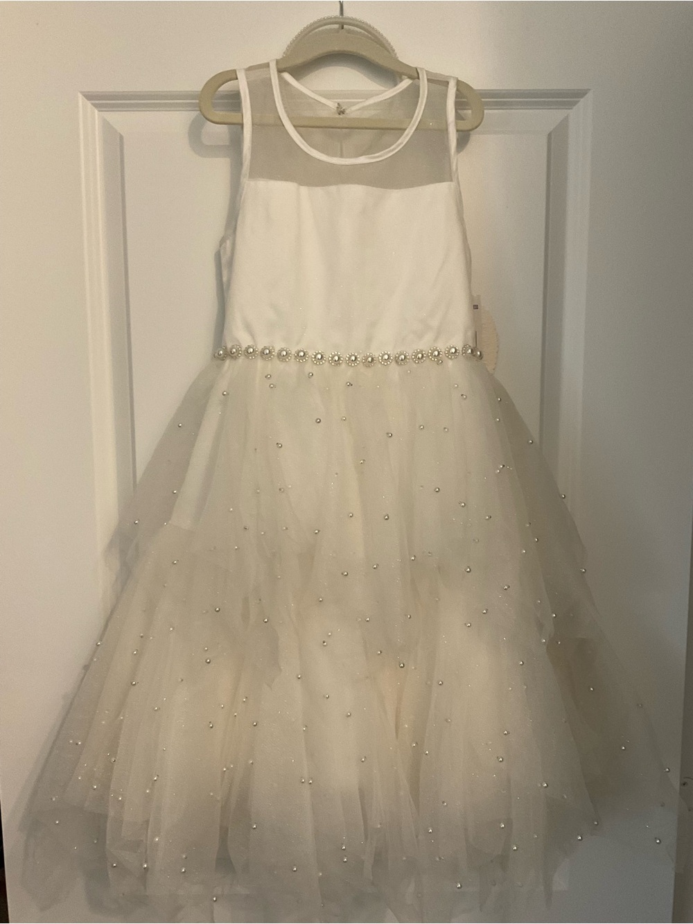 American Princess Ivory Pearl-Trim Tulle Formal Dress